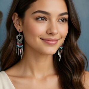 Vintage Silver Dangle Heart Stud Earrings